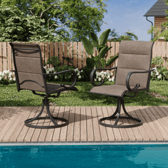 EROMMY Swivel Outdoor Chairs Set of 2, High Back Padded Textilene Patio Dining Chairs with Metal Frame, Brown