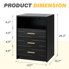 EROMMY LED Nightstand with Wireless Charging, Smart Bedside Table with Drawers & Adjustable LED Lights, Black-Erommy