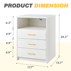 EROMMY LED Nightstand with Wireless Charging, Smart Bedside Table with Drawers & Adjustable LED Lights, White-Erommy