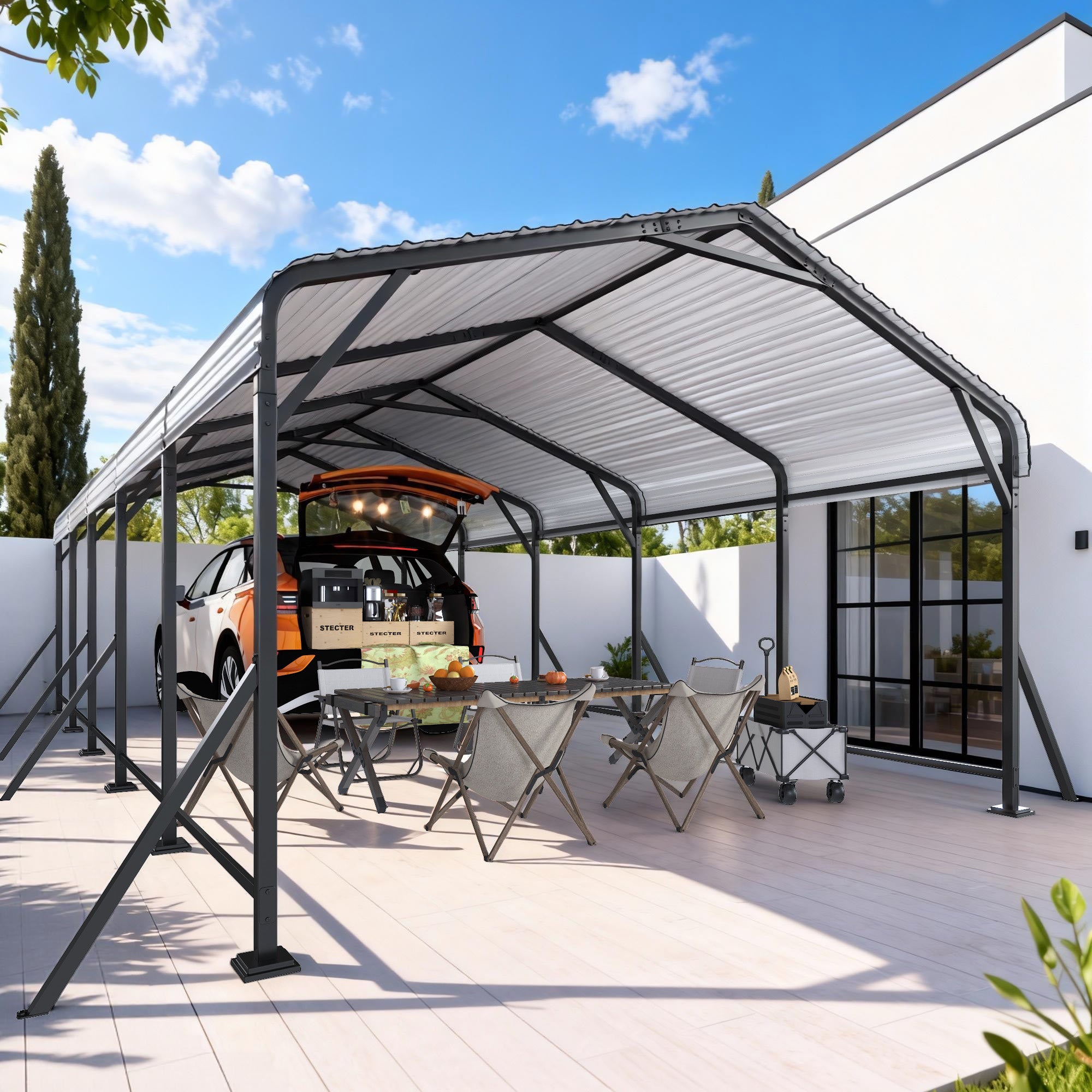 EROMMY 13' x 26' Outdoor Steel Carport with Galvanized Steel Frame