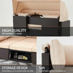 6 Pcs patio furniture set with canopy, khaki | erommy furniture