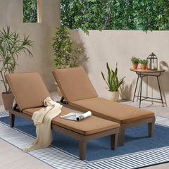 EROMMY Outdoor Chaise Lounge Chairs Set of 2, All-Weather Patio Loungers with Removable Cushions & Wooden Texture Design-Erommy