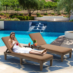 EROMMY Outdoor Chaise Lounge Chairs Set of 2, All-Weather Patio Loungers with Removable Cushions & Wooden Texture Design-Erommy