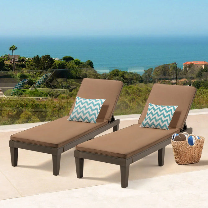 EROMMY Outdoor Chaise Lounge Chairs Set of 2, All-Weather Patio Loungers with Removable Cushions & Wooden Texture Design-Erommy