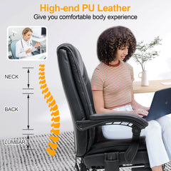 Erommy Heat and Massage Reclining Ergonomic Office Chair with Footrest Black-Erommy