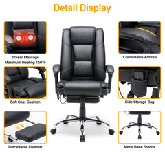 Erommy Heat and Massage Reclining Ergonomic Office Chair with Footrest Black-Erommy