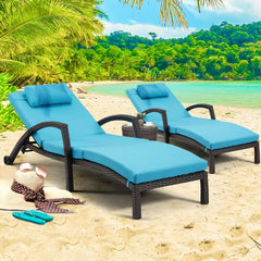 EROMMY Chaise Lounge Chairs Set of 6 with Arm, Cushion for Poolside Beach, Blue