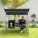 EROMMY 2-Person Outdoor Swing with Canopy, Storage Table, Cooler Bag & Cushions – Black-Erommy