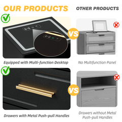 EROMMY LED Nightstand with Wireless Charging, Smart Bedside Table with Drawers & Adjustable LED Lights, Black-Erommy