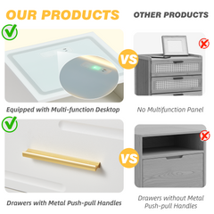 EROMMY LED Nightstand with Wireless Charging, Smart Bedside Table with Drawers & Adjustable LED Lights, White-Erommy