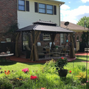 EROMMY 10'x13' Hardtop Gazebo Galvanized Steel Double-Roof Gazebo w/ Netting Curtain - Erommy