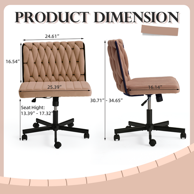 EROMMY Height Adjustable Criss Cross Chair with Wheels, Indoor Furniture Chairs, Cross-legged Armless Swivel Home Office Chair, Brown-Erommy