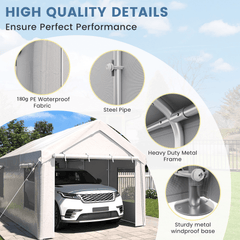 EROMMY Carport, 10' x 20' Heavy Duty Carport with Roll-up Windows,Portable Garage with Removable Sidewalls, Car Canopy for Truck, Tractor, Boat, White