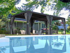 EROMMY Louvered Pergola 12x24, Aluminum Pergola with Adjustable Louvered Roof, Outdoor Pergola with Waterproof Curtains and Nets, Grey