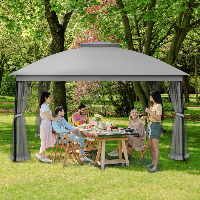 Outdoor Patio Gazebo 10'x13' with Double Curved Roofs, Heavy Duty Party Tent & Shelter, Mosquito Nettings and Privacy Screens patio canopy outdoor waterproof for Backyard, Garden, Lawn, Grey-Erommy