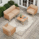 EROMMY 4 Piece Patio Furniture Set,Swivel Glider Rocking Chairs with 6" Thick Cushions, Loveseat & Coffee Table, Beige