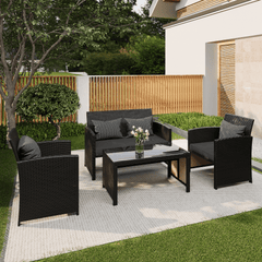 EROMMY 4-Piece Patio Furniture Set, Outdoor Wicker Patio Conversation Set with Cushions, Sofa & Glass Coffee Table, Gray