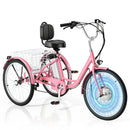 EROMMY Electric Trike for Adults,Peak 500W Brushless Motor, E-Trike with 24" x 2" Tires, Removable Battery, Charger,Step-Thru 3-Wheel Electric Bicycle, Up to 55 Miles Range, 15.5MPH+ Speed, Pink