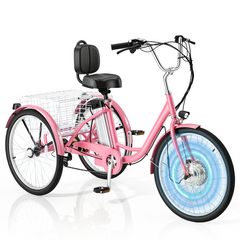 EROMMY Electric Trike for Adults,Peak 500W Brushless Motor, E-Trike with 24" x 2" Tires, Removable Battery, Charger,Step-Thru 3-Wheel Electric Bicycle, Up to 55 Miles Range, 15.5MPH+ Speed, Pink