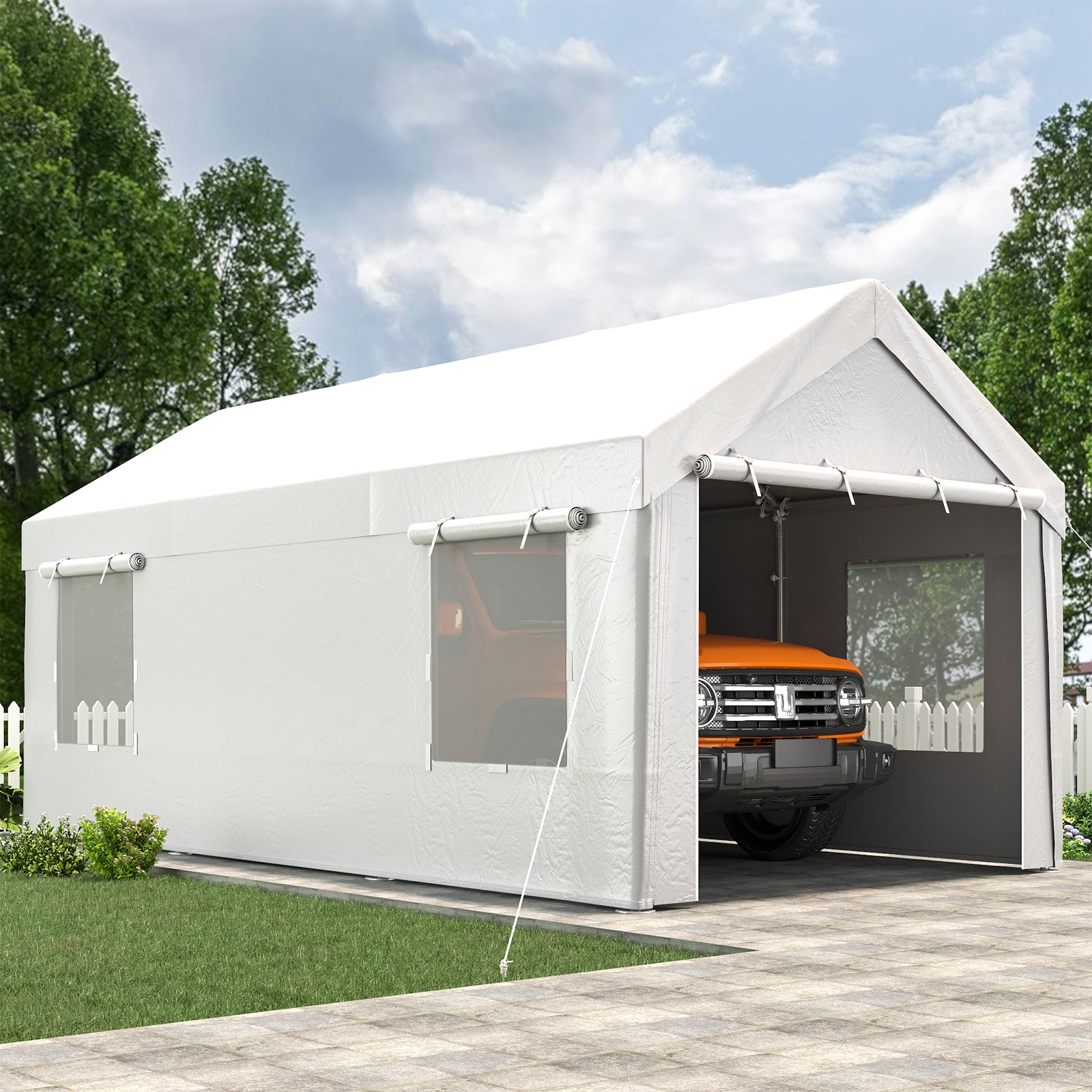 marchaprilmay CAMIRON ホワイト EROMMY Carport, 10' x 20' Heavy Duty Carport with Roll-up Windows