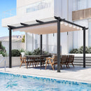 EROMMY Retractable Pergola 10x12 Ft, Upgraded Sun Shade with Waterproof Canopy, Durable Metal Patio Shelter with Magnetic Attachment for Backyard Garden Deck (Beige)