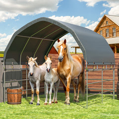 EROMMY 10'x10' Heavy Duty Round Style Canopy With Shade Shed Kit for Livestock, Gray