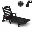 EROMMY 22" W Oversized Chaise Lounge Chairs, Adjustable HDPE Outdoor Chairs with Wheels & Cup Holder, Black
