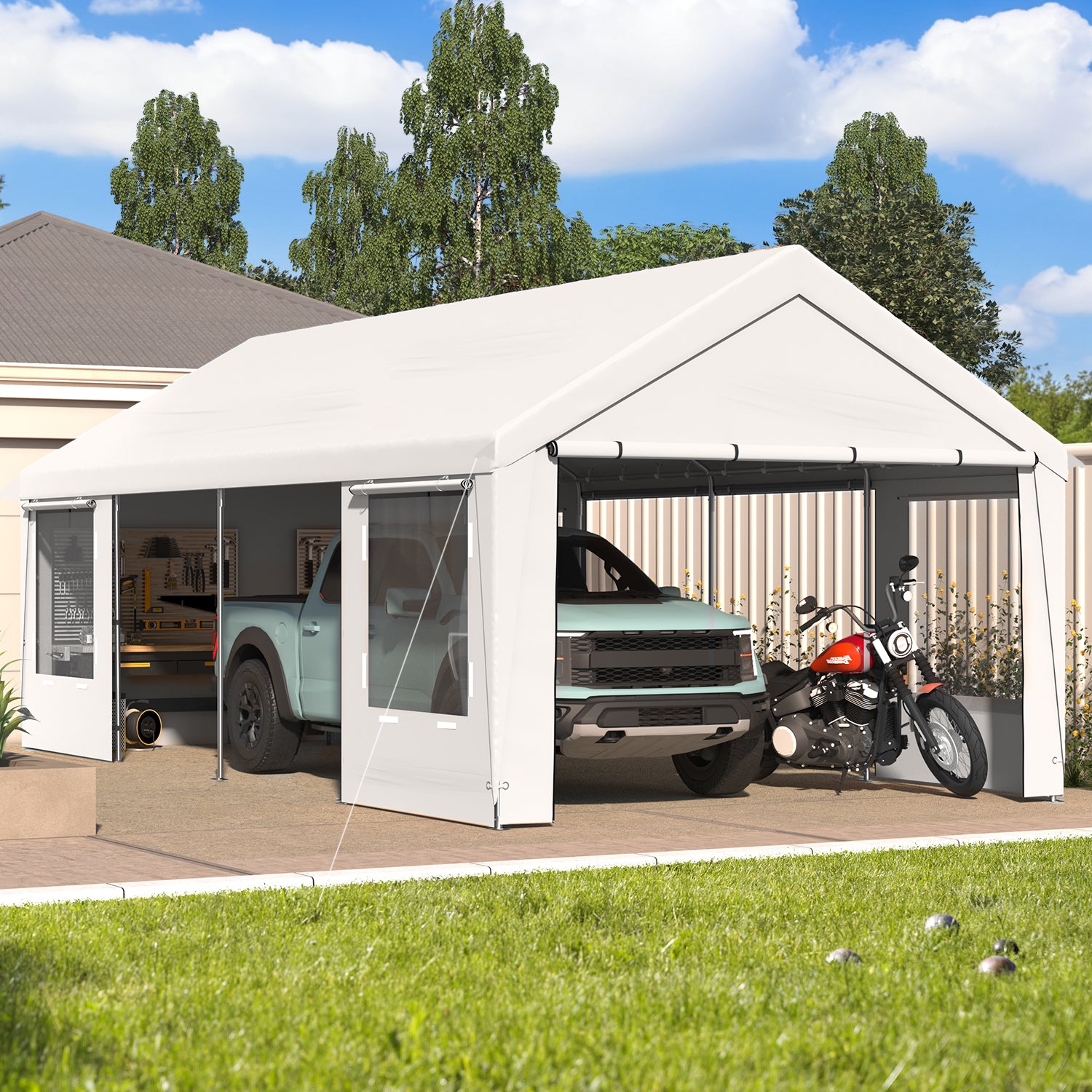 car shelter tent EROMMY 12' x 24' Heavy Duty Carport,Portable Garage with UV Protection & Steel Frame, Car Port with Removable Sidewalls, All-Season Car Canopy for