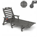 EROMMY 22" W Oversized Chaise Lounge Chairs, Adjustable HDPE Outdoor Chairs with Wheels & Cup Holder, Dark Grey