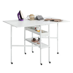 EROMMY Height Adjustable Craft Table with Storage Shelves, Mobile Folding Cutting Table for Large Fabric, Home Office Sewing Room Craft Room-Erommy
