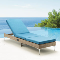 EROMMY 2PCS Patio Rattan Chaise Lounge Chair Outdoor Wicker Recliner Thickened Cushion Stepless Adjustable with Gas Cylinder (Blue)