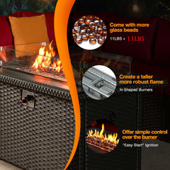 EROMMY 44" Patio Propane Fire Pit Table with Aluminum Frame, Black-Erommy