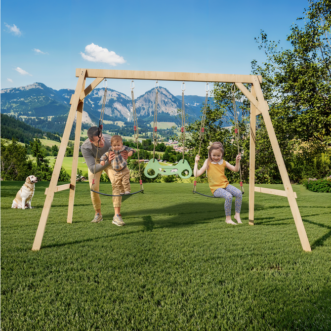 EROMMY Wooden Swing Sets for Backyard, Outdoor Playset for Kids-Erommy