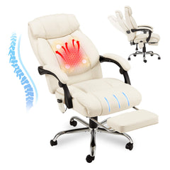 Erommy Executive Heat and Massage Reclining Leather Ergonomic Office Chair Beige-Erommy