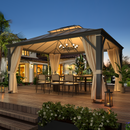 EROMMY 12' x 14' Hardtop Permanent Outdoor Aluminum Patio Gazebo with Double Roof for Patio and Garden, Curtains and Netting-Erommy