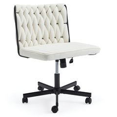 EROMMY Height Adjustable Criss Cross Chair with Wheels, Indoor Furniture Chairs, Cross-legged Armless Swivel Home Office Chair, White-Erommy