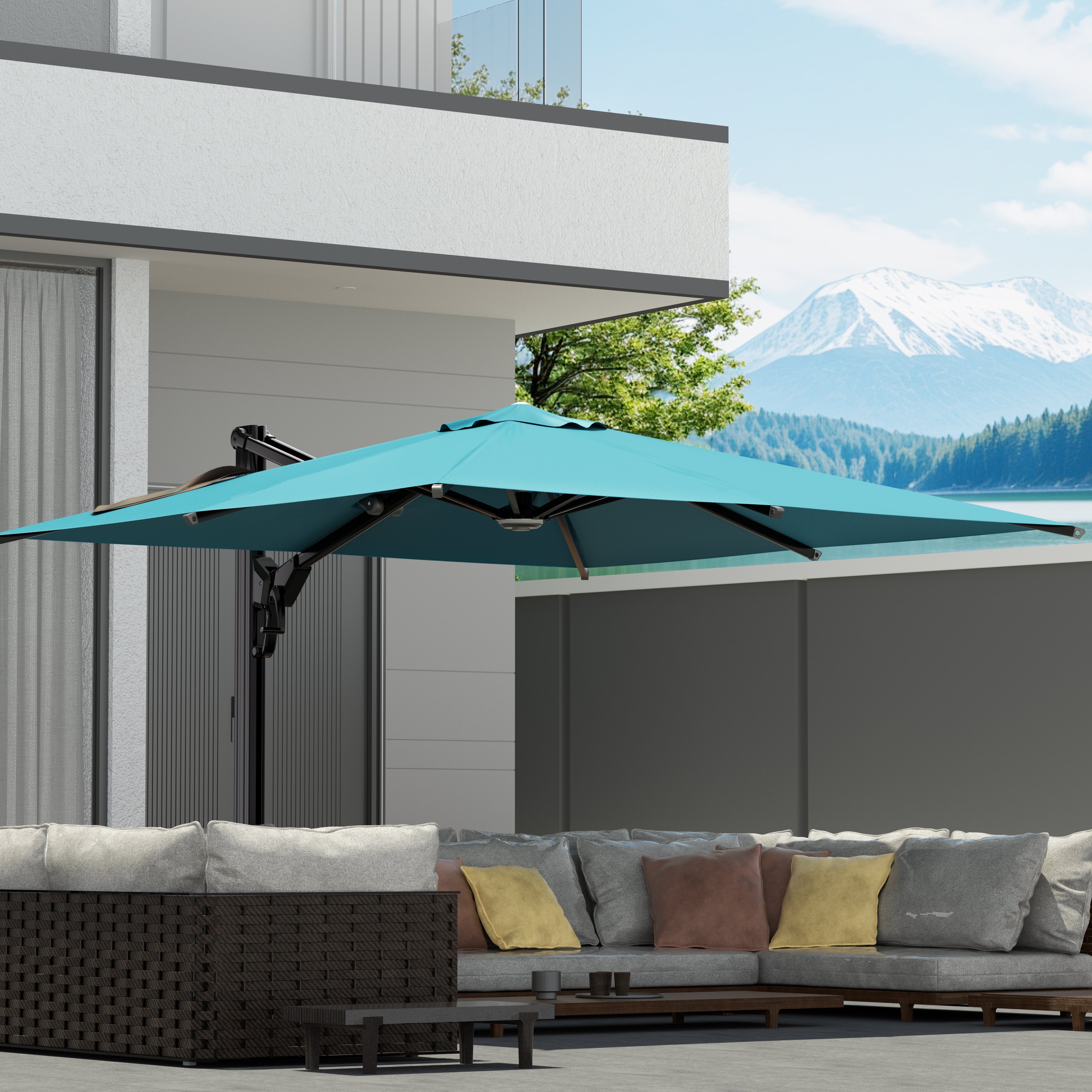 EROMMY 10 x 10 Outdoor Square Offset Umbrella with Sturdy Frame