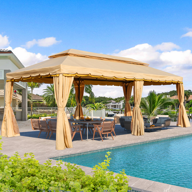 EROMMY 10x20 Outdoor Canopy Gazebo, Double Roof Patio Gazebo Steel Frame with Netting and Shade Curtains for Garden,Patio,Party Canopy, Beige-Erommy