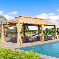 EROMMY 10x20 Outdoor Canopy Gazebo, Double Roof Patio Gazebo Steel Frame with Netting and Shade Curtains for Garden,Patio,Party Canopy, Beige-Erommy