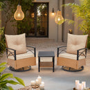 EROMMY 3-Piece Patio Swivel Rocker Set with Rattan Coffee Table, Beige