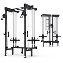 EROMMY Folding Squat Rack, Wall Mounted Power Rack with Cable Crossover Machine & LAT Pull Down Multi-Function Space-Saving Power Cage, Black