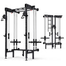EROMMY Folding Squat Rack, Wall Mounted Power Rack with Cable Crossover Machine & LAT Pull Down Multi-Function Space-Saving Power Cage, Black
