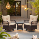 EROMMY 3 Pieces Patio Swivel Rocker Rattan Chairs, Outdoor Swivel Rocking Chairs with 1 Rattan Coffee Table, Beige