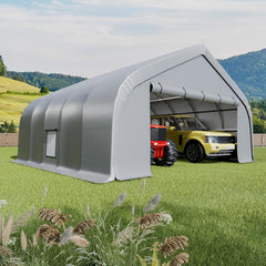 EROMMY 20x20 FT Heavy Duty Durable Carport, Galvanized Steel Frame Garage Shelter and Outdoor Storage, Waterproof 3-Layer PE Cover, Fits 2 Cars, Boat, Farm Equipment, Silver Gray