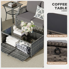 EROMMY 7 Piece Patio Furniture Set, Rattan Outdoor Sectional for Deck Backyard Porch (Gray)-Erommy