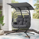 EROMMY Double Hanging Egg Chair with Stand, Wicker Loveseat Swing with Extra Cushion, Gray