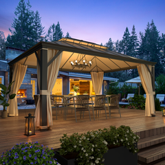 EROMMY 12' x 16' Hardtop Gazebo, Permanent Outdoor Aluminum Patio Gazebo, Double Roof, Patio and Garden, Curtains and Netting-Erommy