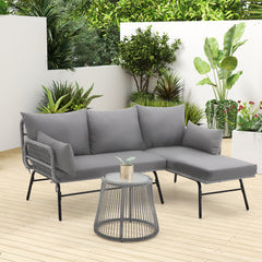 EROMMY L-Shaped Sectional Sofa Set with Cushions & Glass Coffee Table for Patio, Gray-Erommy