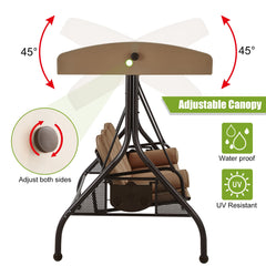 EROMMY 3-Seat Patio Porch Swing with Adjustable Canopy, Brown-Erommy