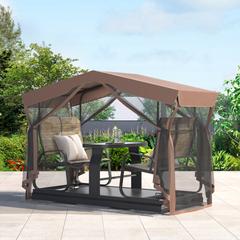 EROMMY 4-Seat Outdoor Glider Benches with Canopy, Retro Metal Glider Chair, Porch Swing with Aluminum Frame, Tempered Glass Tabletop-Erommy